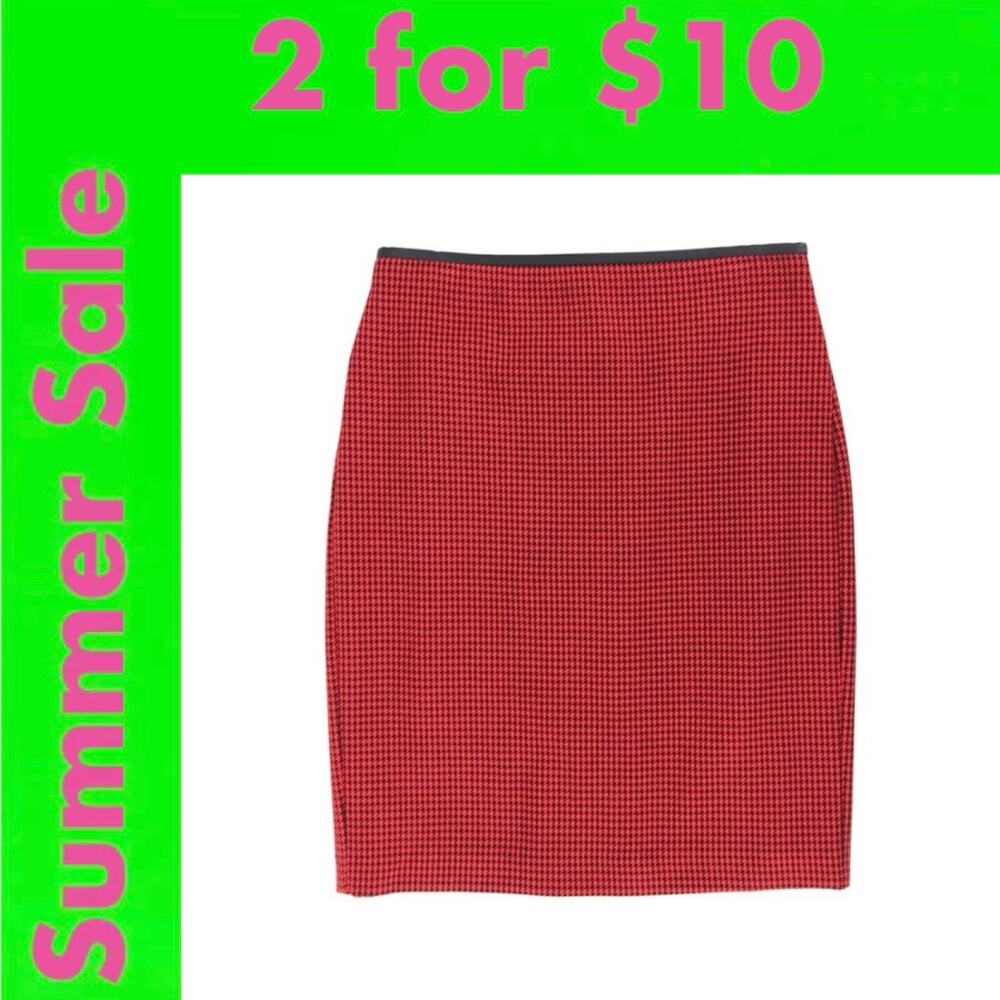EXPRESS red & black houndstooth print pencil skirt